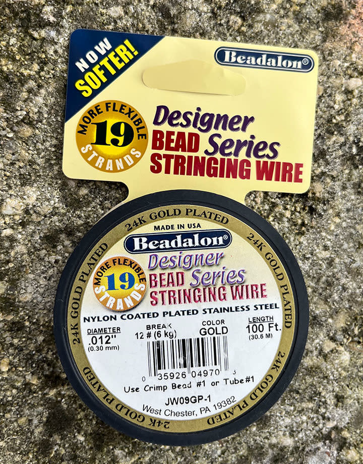 CD41912K-100 = Beadalon 19 .012" 100 FT Spool GOLD PLATED