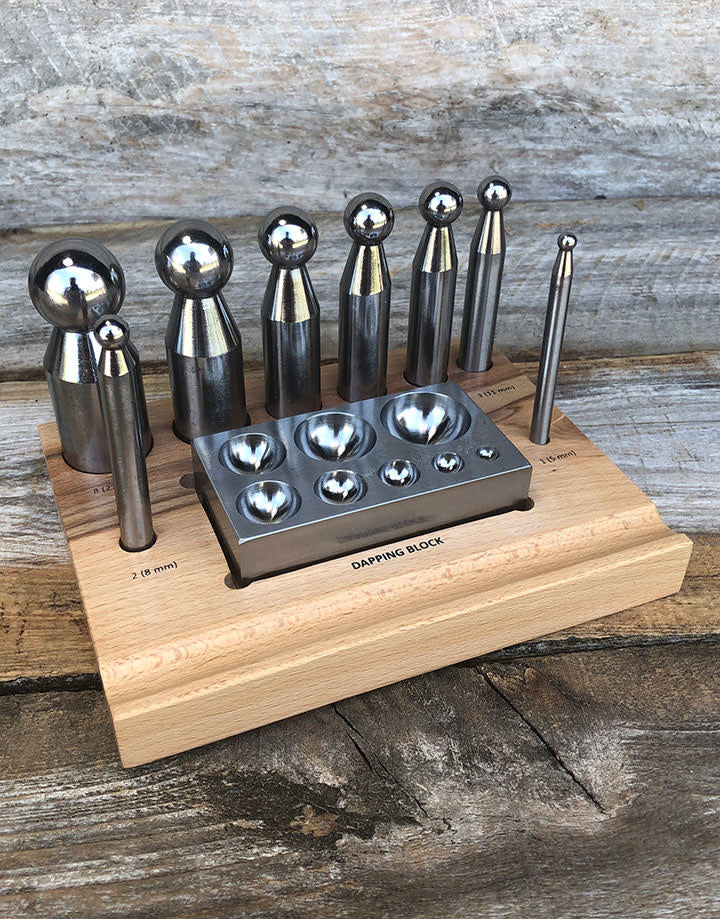 DA708 = Dapping Punch Set Economy 8pc with Block & Stand