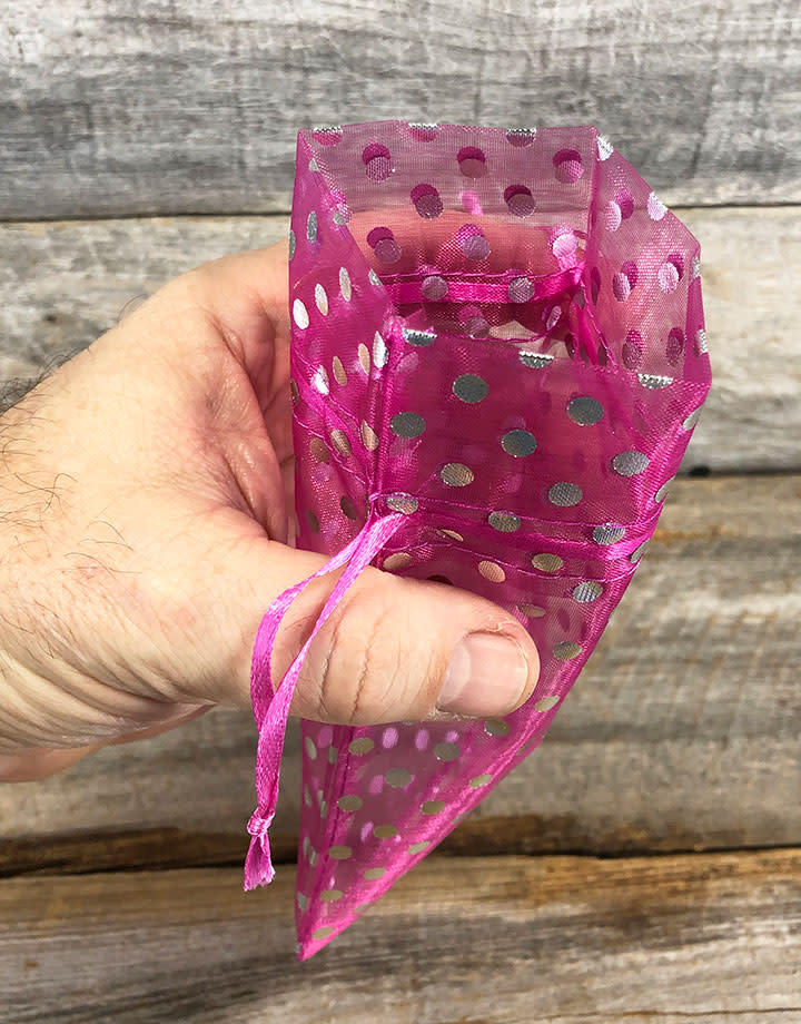 DBX1294P = Organza Drawstring Pouches Polka Dots 4''x5'' (Dozen)