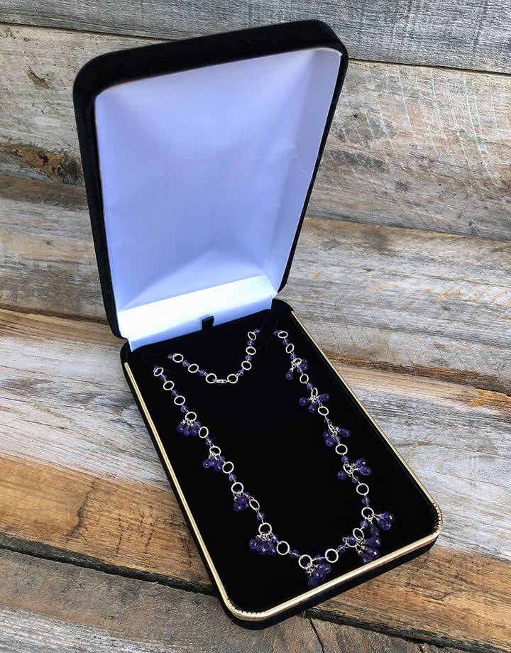 DBX1670 = Black Rich Velvet Necklace Box with Goldtone Trim (Each)