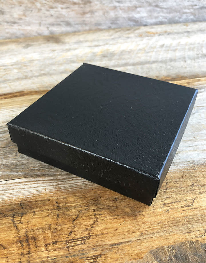 DBX2833B = BOXES - COTTON FILLED BLACK SWIRL 3-1/2'' x 3-1/2'' x 1'' CASE 100