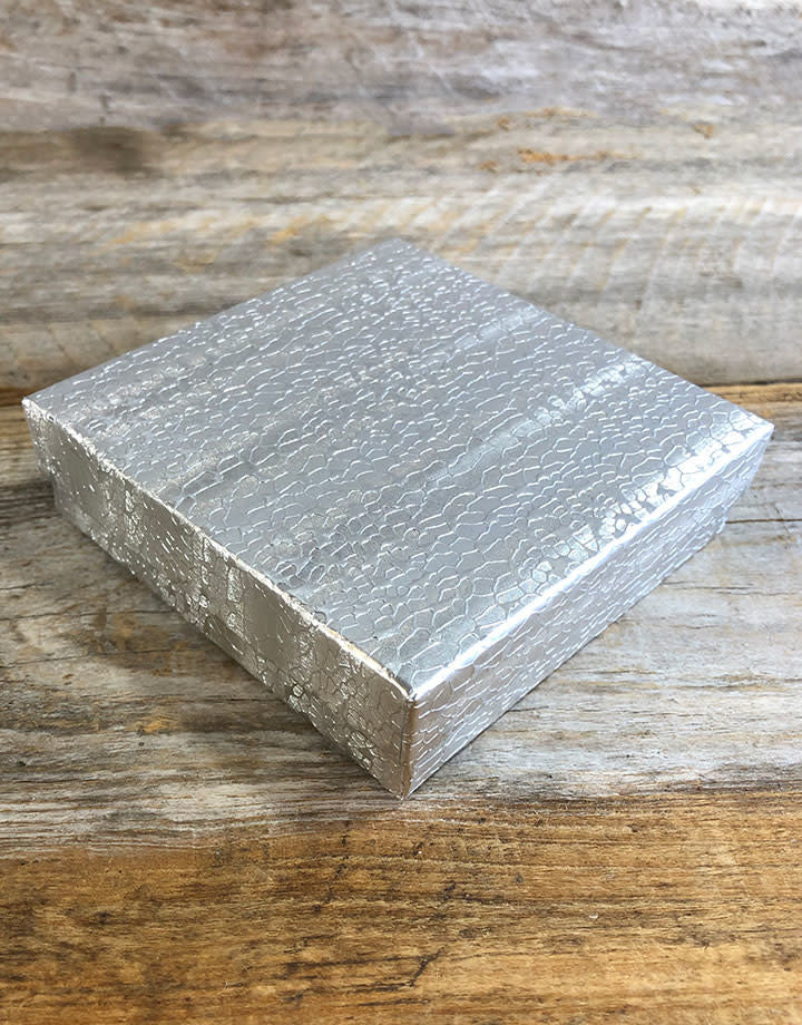 DBX2833S = BOXES - COTTON FILLED SILVER FOIL 3-1/2'' x 3-1/2'' x 1'' CASE 100
