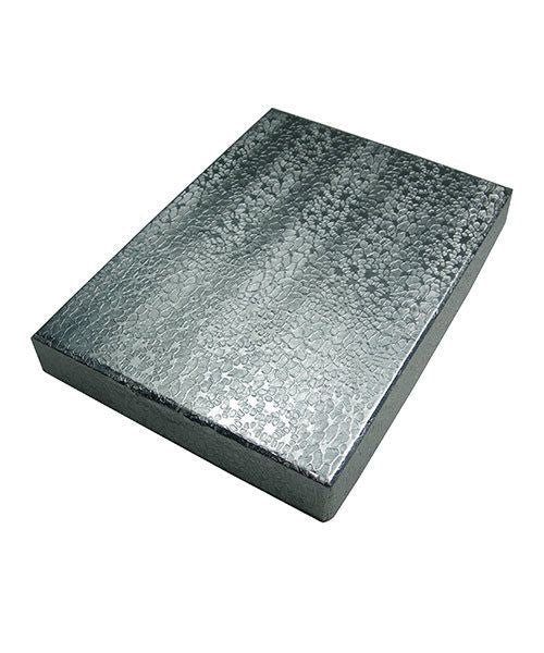 DBX2853S = BOXES - COTTON FILLED SILVER FOIL 5-3/8'' x 3-7/8'' x 1'' CASE 100