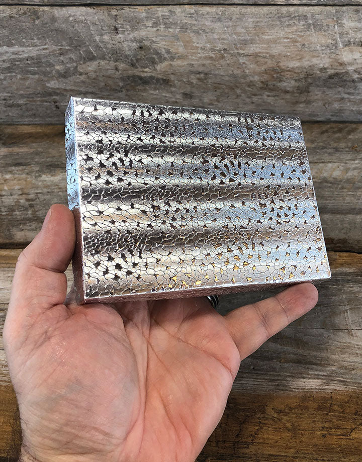 DBX2853S = BOXES - COTTON FILLED SILVER FOIL 5-3/8'' x 3-7/8'' x 1'' CASE 100