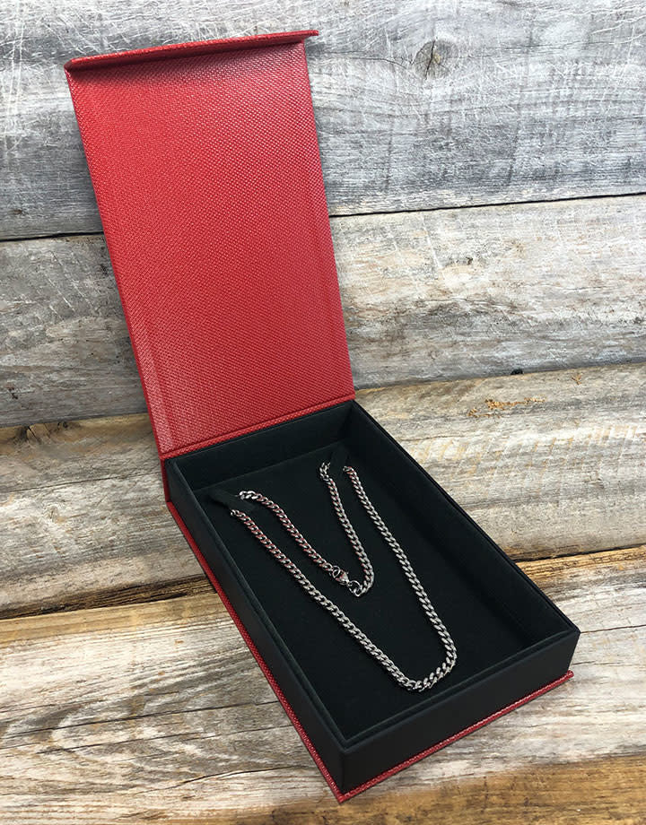 DBX4155 = Deluxe Magnetic Red/Black Necklace Box 4-3/4'' x 7-1/4'' x 1-1/8''