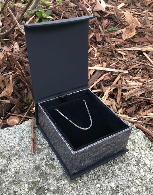 DBX4254 = Deluxe Magnetic Black/Silver Earring/Pendant Box (Each)