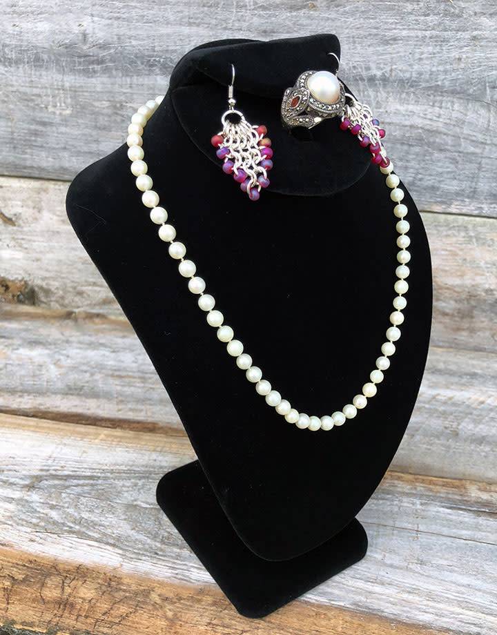 DCH1716 = black-velvet Necklace Bust with Earring Flap & Ring Clip 10''H