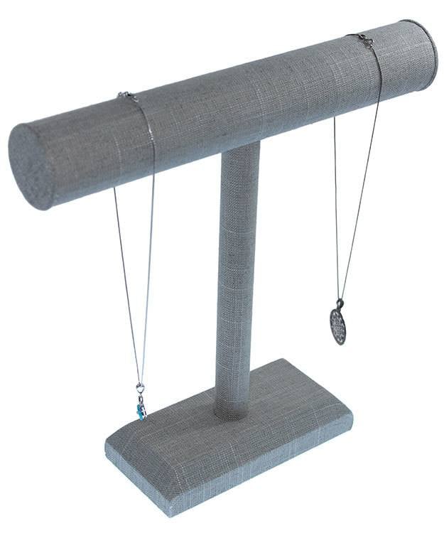DCH7193 = Grey Linen Necklace T-Bar 12'' wide x 11-3/4'' high