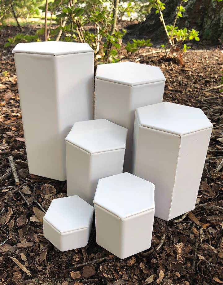 DIS6513 = White Leatherette Hexagonal Riser Set of 6pcs