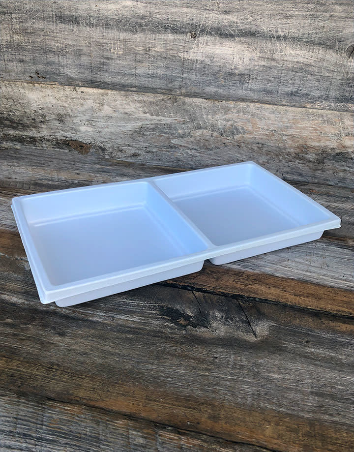 DIS6802 = Plastic Tray Insert 2 Spaces 1-3/8" Deep - White (Pkg of 3)
