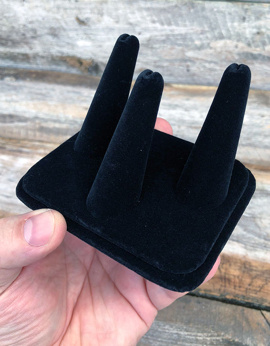 DRG1433 = Black Value Velvet Three Finger Ring Display 4'' x 3-1/8''