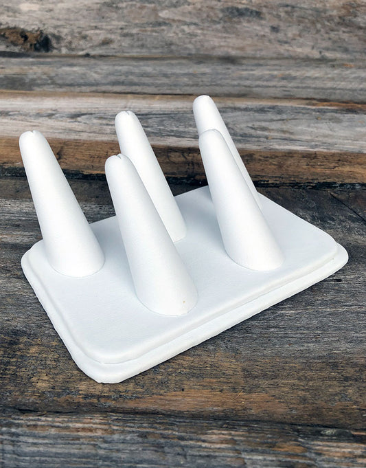 DRG6435 = White Leatherette Five Finger Ring Display 5-1/8'' x 3-7/8''