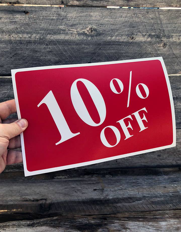 DSI5931 = Sign Plastic - "10% OFF" PLASTIC 7 X 11