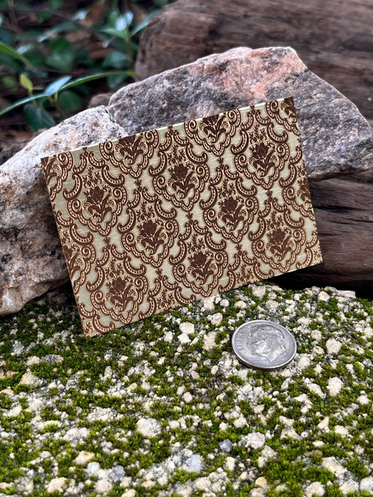 XLP0156 = Damask Laser Engraved Metal Sheet 3x2" = Textured Jewelry Blank = Copper, Brass & More