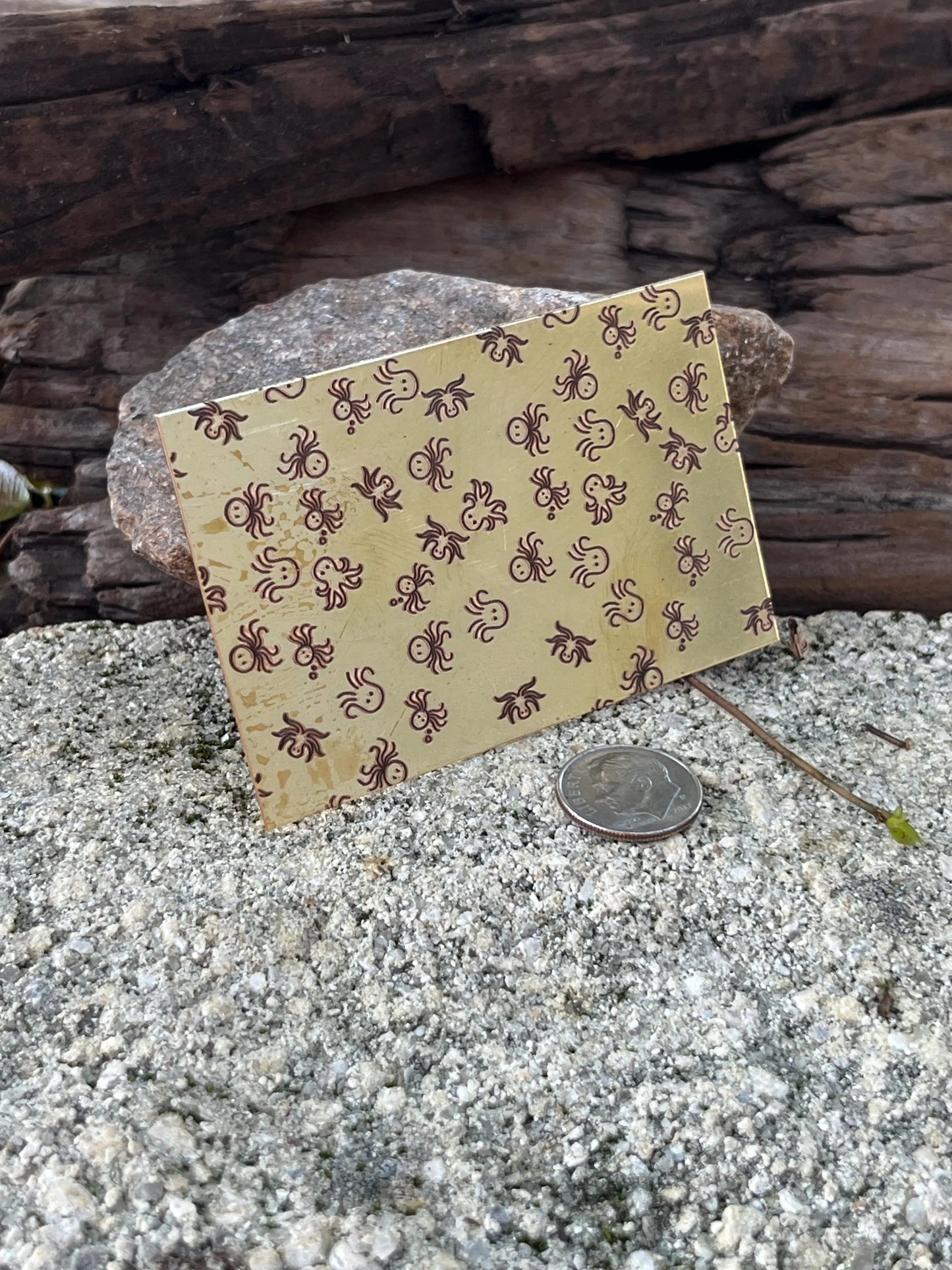 XLP0154 = Tiny Octopuses Laser Engraved Metal Sheet 3x2" = Textured Jewelry Blank = Copper, Brass & More