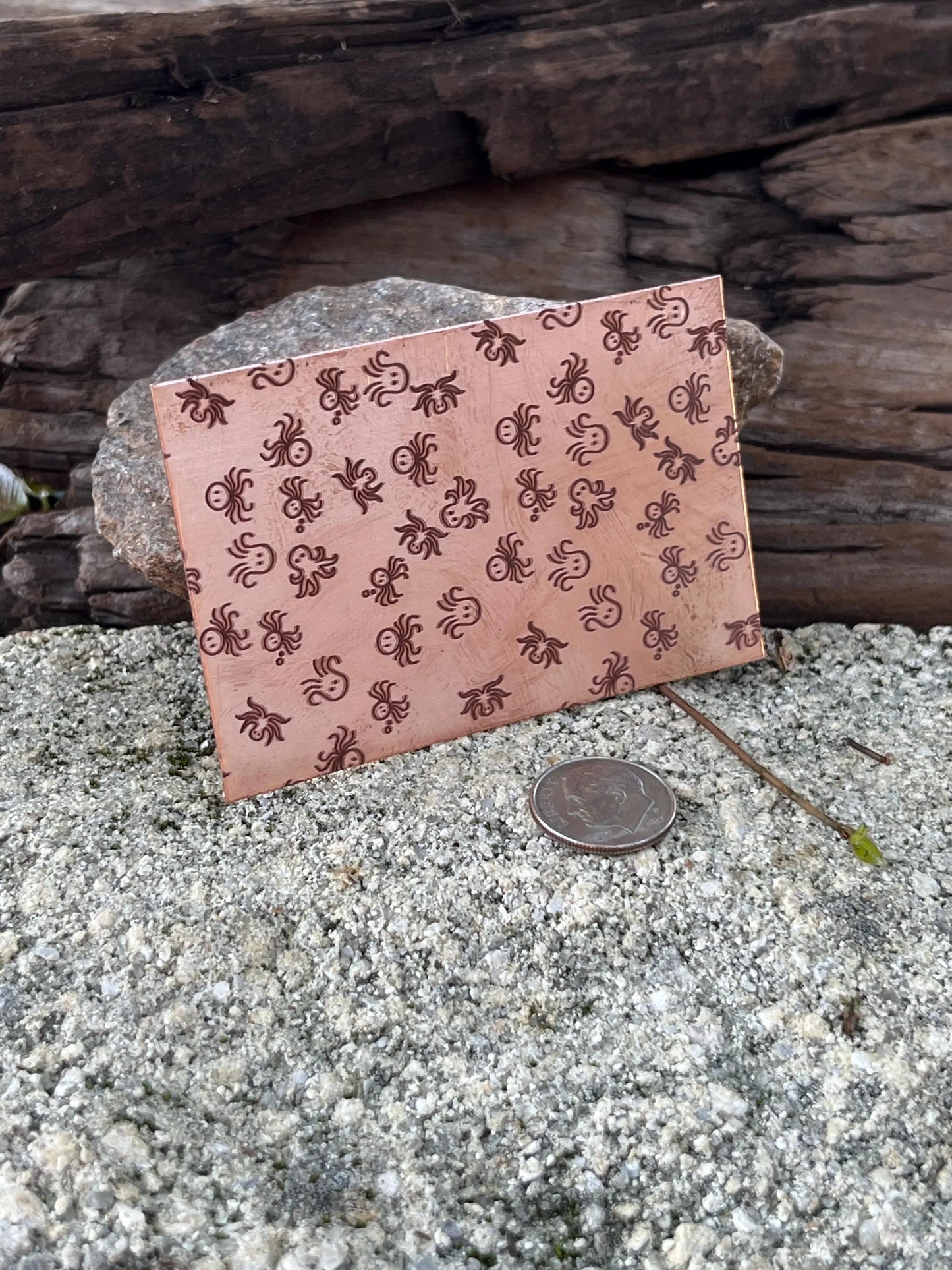XLP0154 = Tiny Octopuses Laser Engraved Metal Sheet 3x2" = Textured Jewelry Blank = Copper, Brass & More