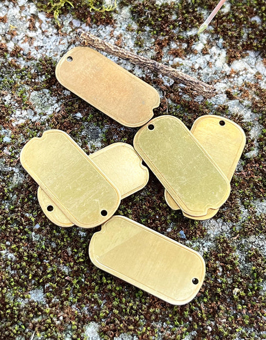 MSBR37124 = BRASS SHAPE - DOG TAG with HOLE 1'' x 1/2'' 24ga (Pkg of 6)