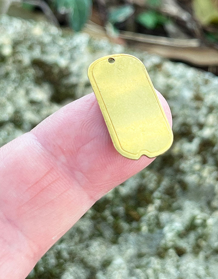 MSBR37124 = BRASS SHAPE - DOG TAG with HOLE 1'' x 1/2'' 24ga (Pkg of 6)