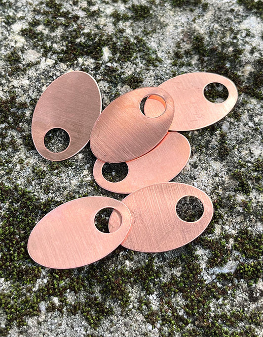 MSC21124 = COPPER SHAPE - OVAL with 5/16'' ID HOLE 24ga 1-3/16'' x 3/4'' (Pkg of 6)
