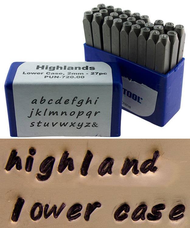 PN992 = Letter Punch Set 2mm HIGHLANDS LOWER CASE 27pcs