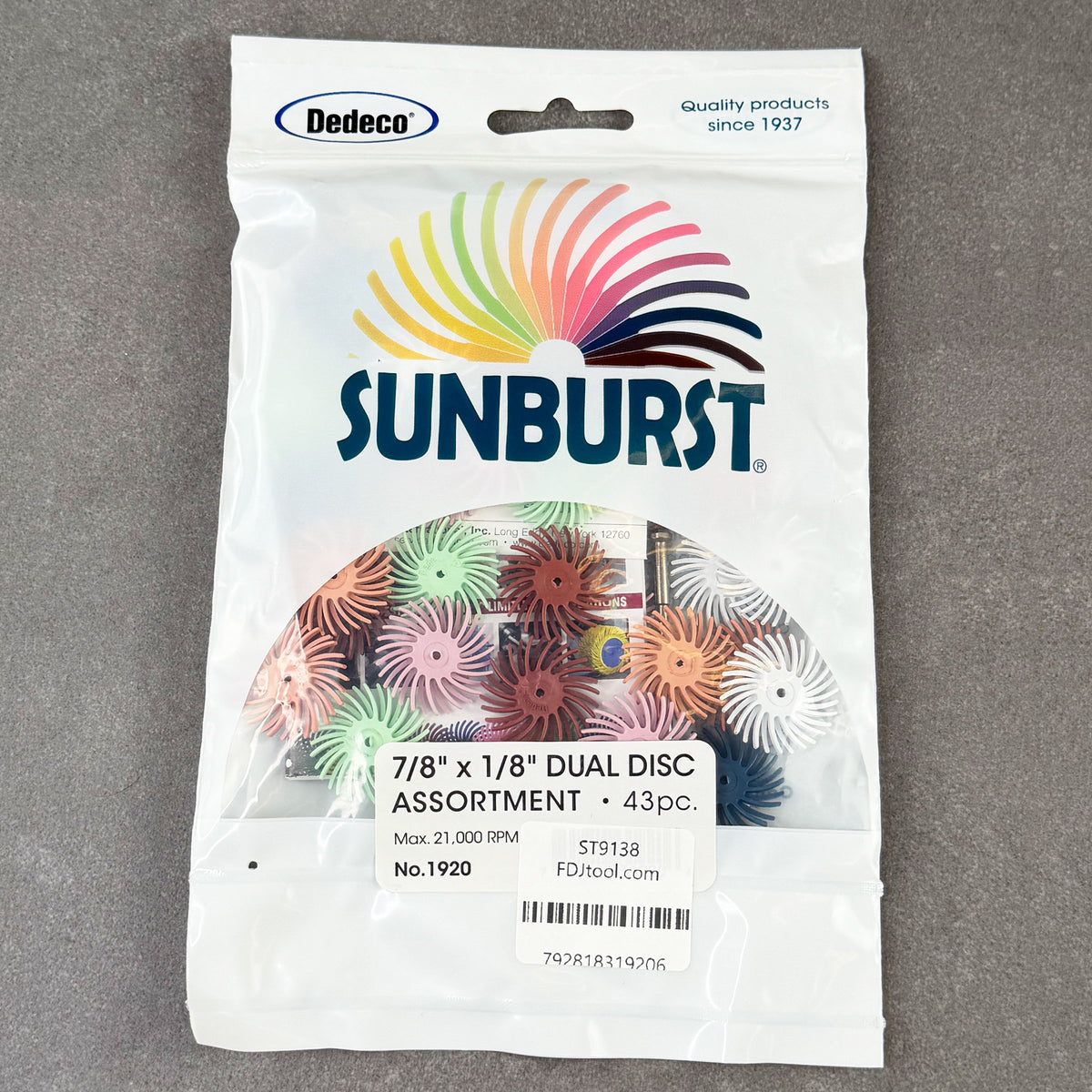 ST9138 = Sunburst 7/8" Dual Radial Disc Assortment 43pc Kit