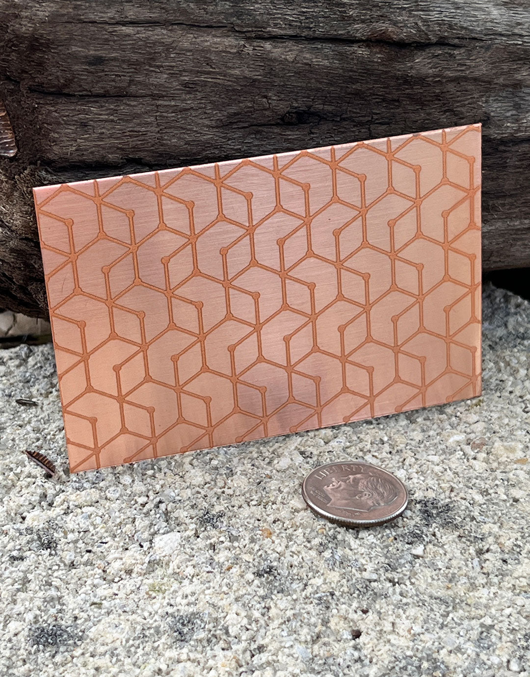 XLP0003 = Hexagon Dots Laser Engraved Metal Sheet 3x2" = Textured Jewelry Blank = Copper, Brass & More