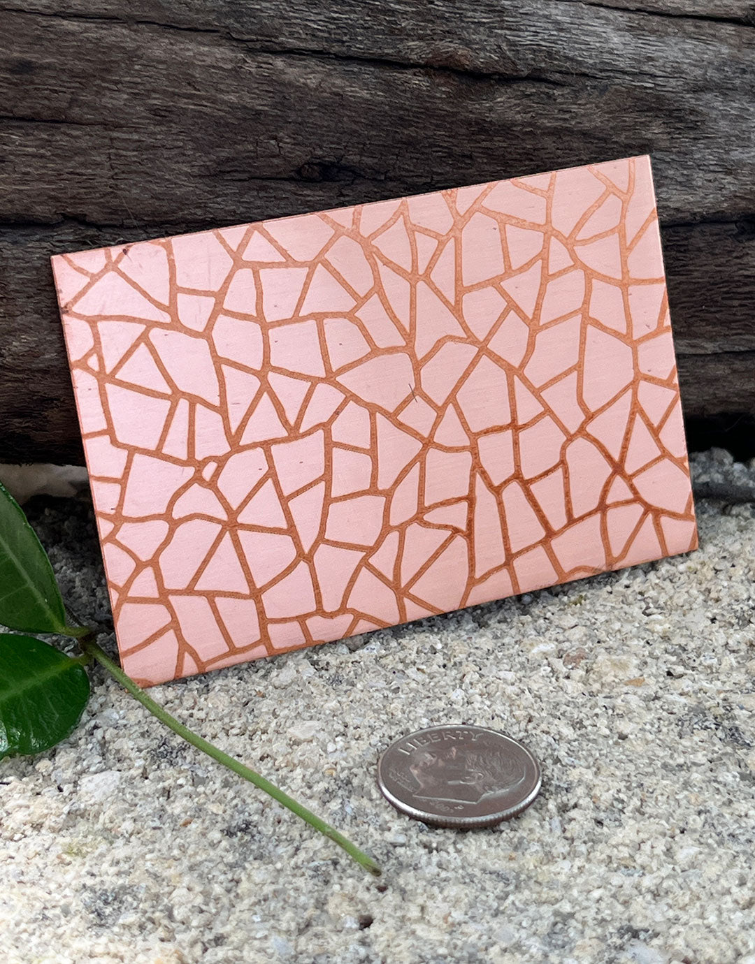 XLP0007 = Cracked Laser Engraved Metal Sheet 3x2" = Textured Jewelry Blank = Copper, Brass & More