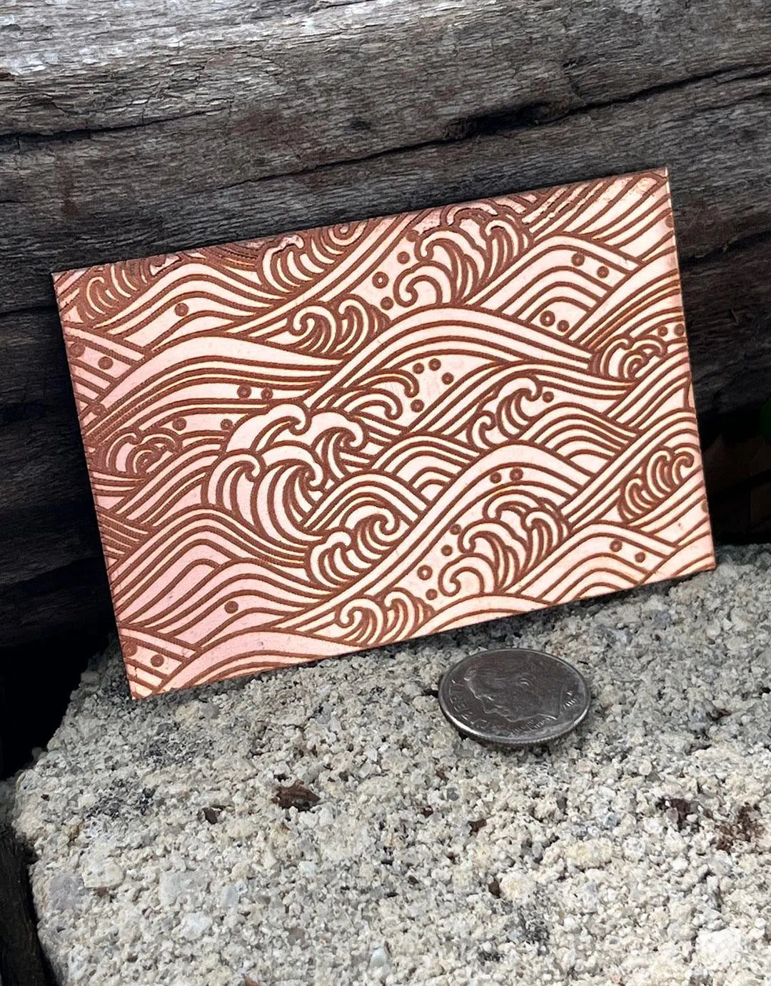 XLP0029 = Ancient Waves Laser Engraved Metal Sheet 3x2" = Textured Jewelry Blank = Copper, Brass & More