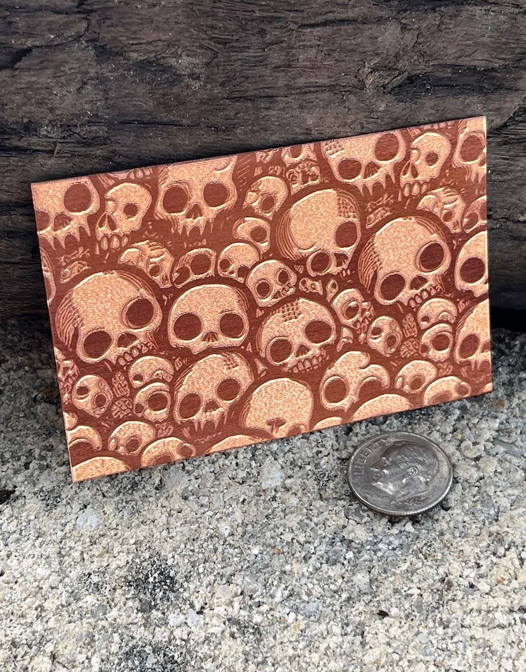 XLP0040 = Comic Skulls Laser Engraved Metal Sheet 3x2" = Textured Jewelry Blank = Copper, Brass & More