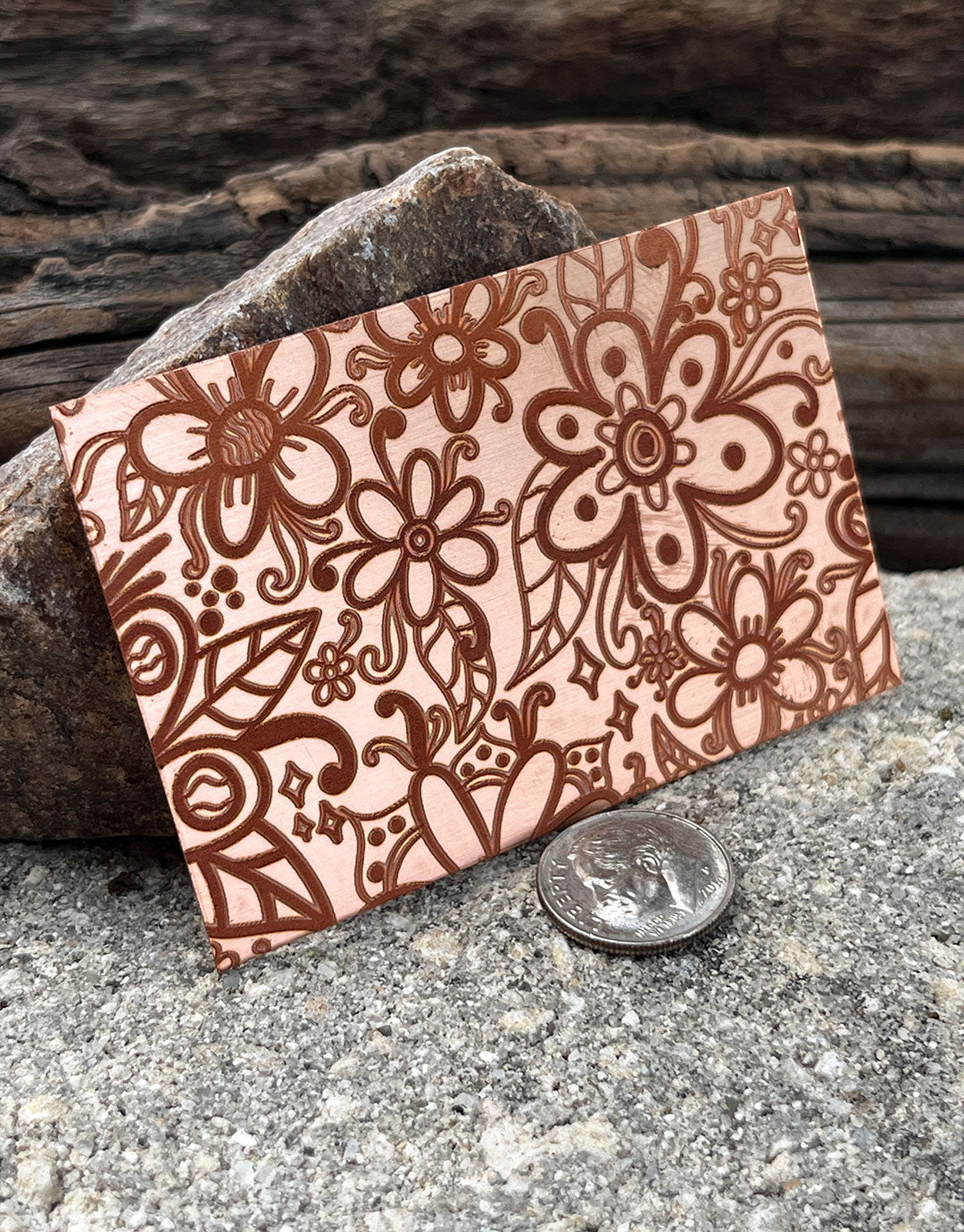 XLP0042 = Floral Doodles Laser Engraved Metal Sheet 3x2" = Textured Jewelry Blank = Copper, Brass & More