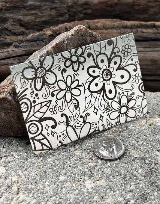 XLP0042 = Floral Doodles Laser Engraved Metal Sheet 3x2" = Textured Jewelry Blank = Copper, Brass & More