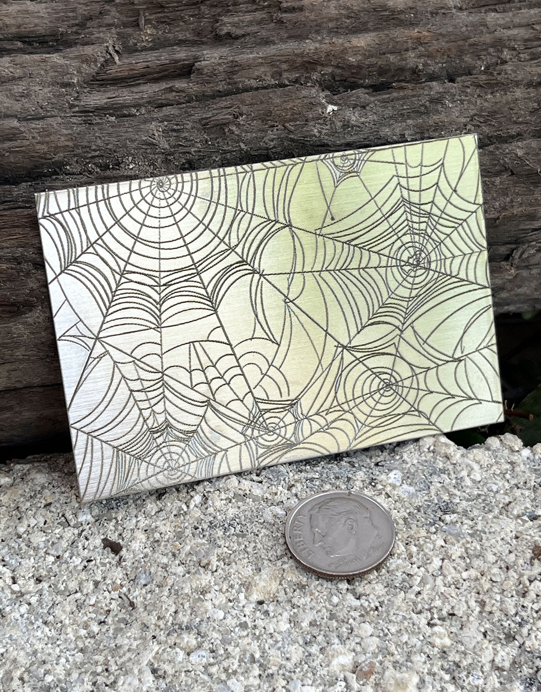 XLP0045 = Spider Web Laser Engraved Metal Sheet 3x2" = Textured Jewelry Blank = Copper, Brass & More
