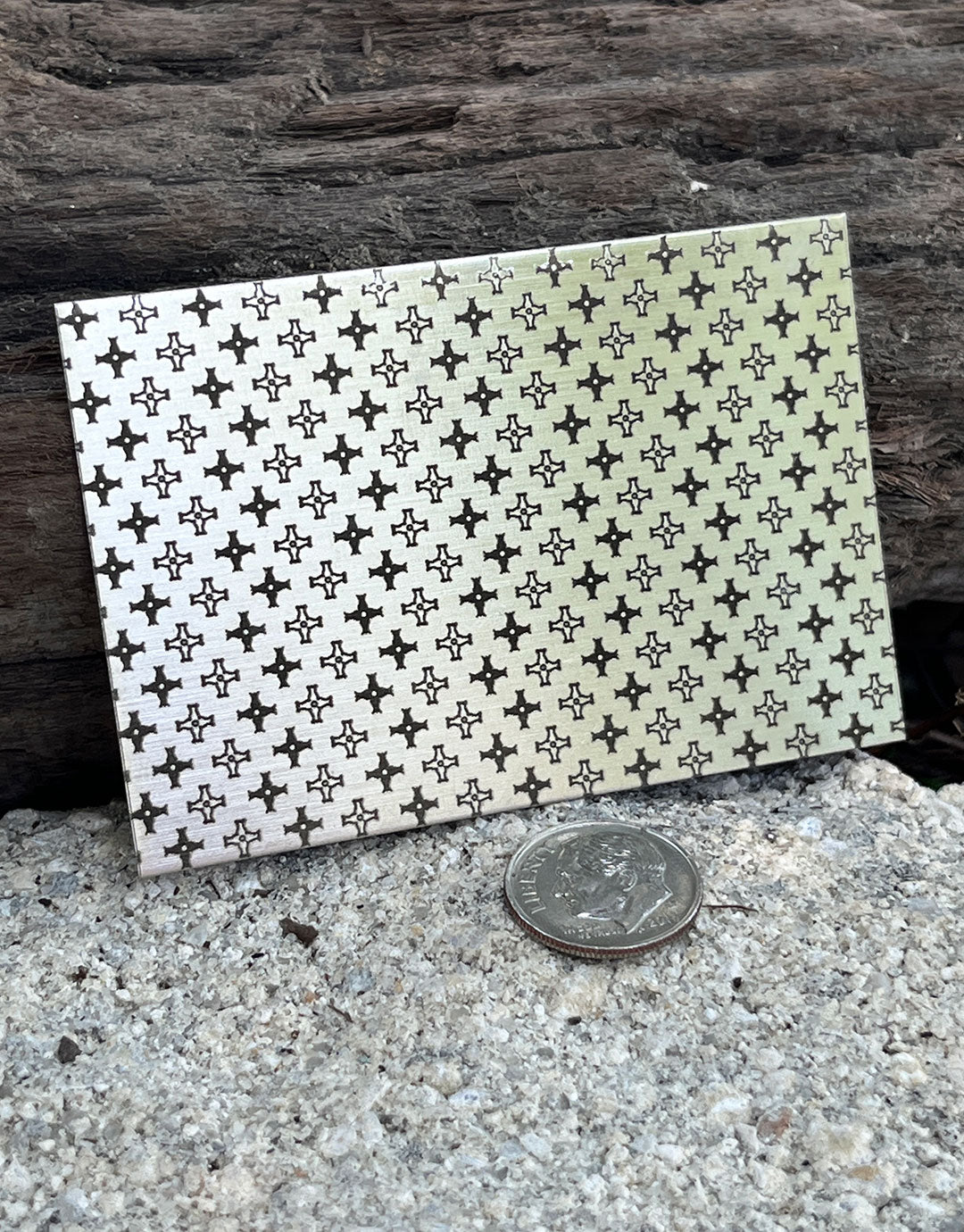 XLP0090 = Black and White Crosses Laser Engraved Metal Sheet 3x2" = Textured Jewelry Blank = Copper, Brass & More