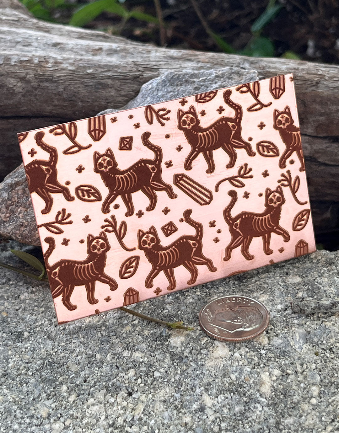 XLP0099 = Spooky Cats Laser Engraved Metal Sheet 3x2" = Textured Jewelry Blank = Copper, Brass & More