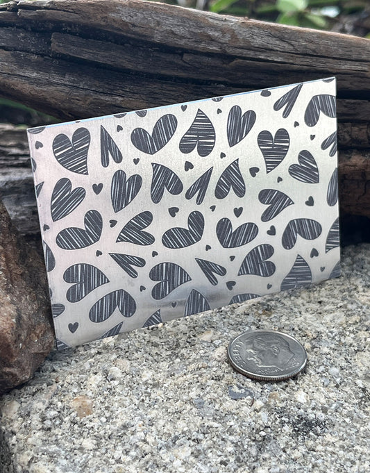 XLP0104 = Scribble Hearts Laser Engraved Metal Sheet 3x2" = Textured Jewelry Blank = Copper, Brass & More