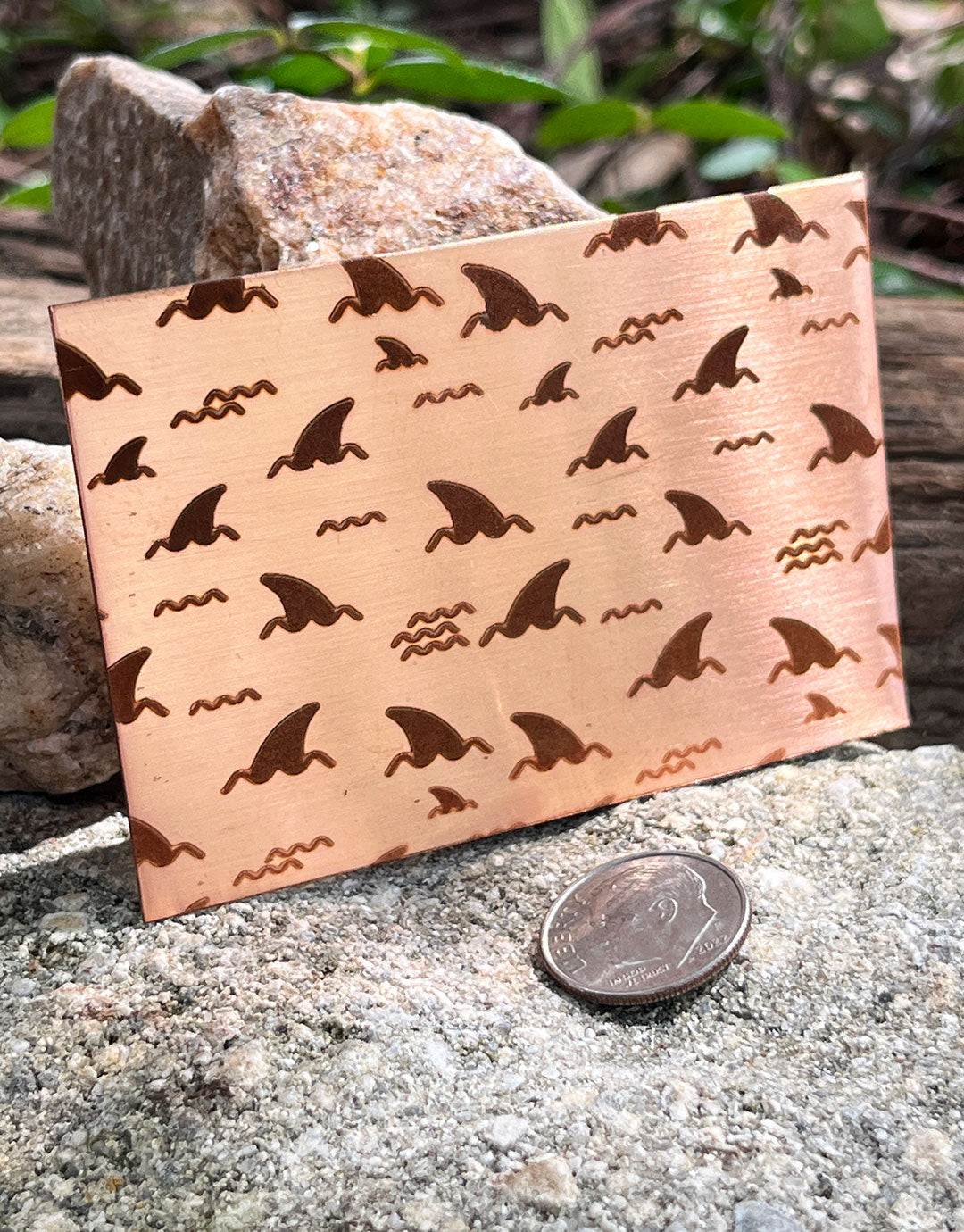 XLP0107 = More Shark Fins Laser Engraved Metal Sheet 3x2" = Textured Jewelry Blank = Copper, Brass & More