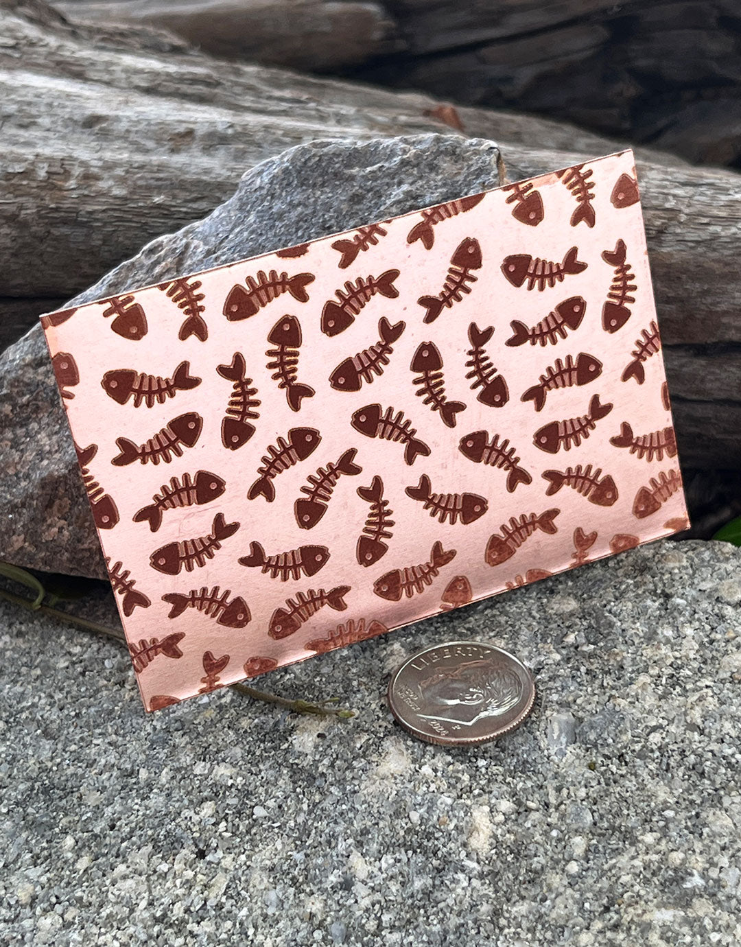 XLP0109 = Fish Bones Laser Engraved Metal Sheet 3x2" = Textured Jewelry Blank = Copper, Brass & More