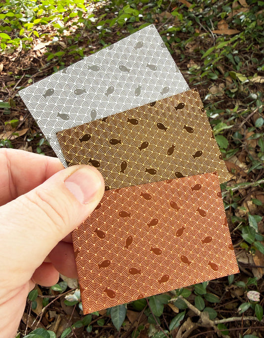 XLP0110 = Japanese Fish Laser Engraved Metal Sheet 3x2" = Textured Jewelry Blank = Copper, Brass & More