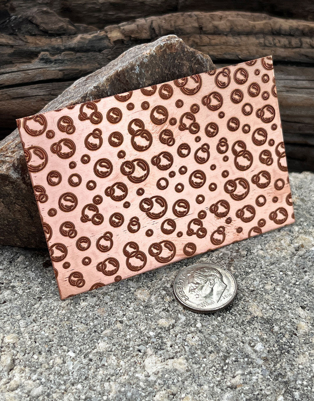 XLP0121 = Soap Bubbles Laser Engraved Metal Sheet 3x2" = Textured Jewelry Blank = Copper, Brass & More