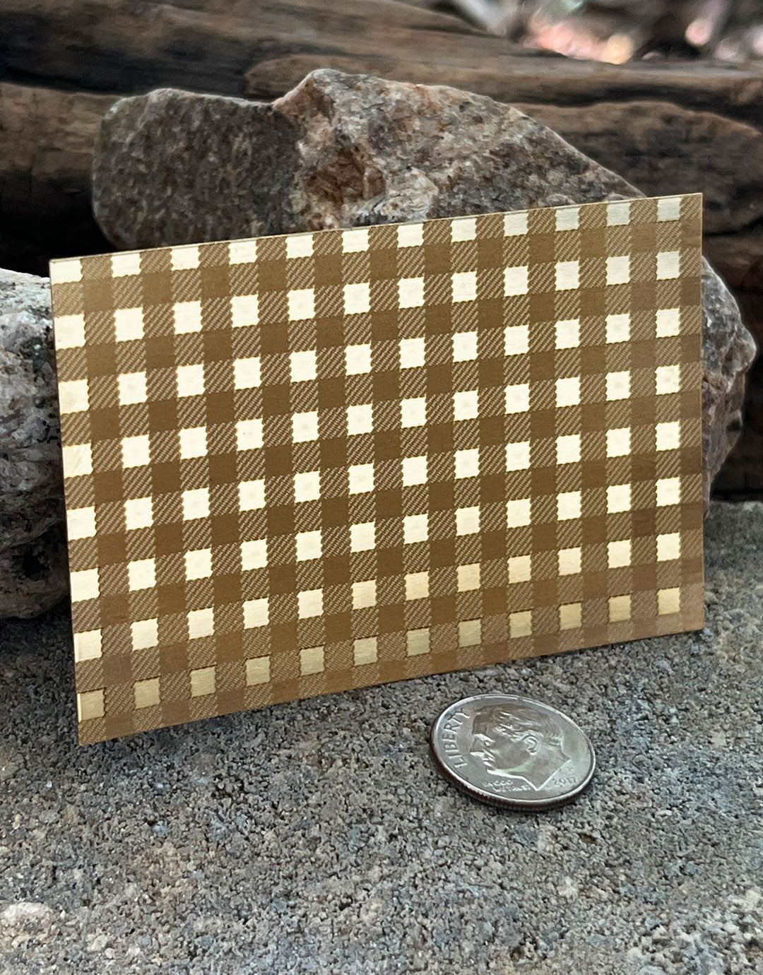 XLP0162 = Checkered Laser Engraved Metal Sheet 3x2" = Textured Jewelry Blank = Copper, Brass & More