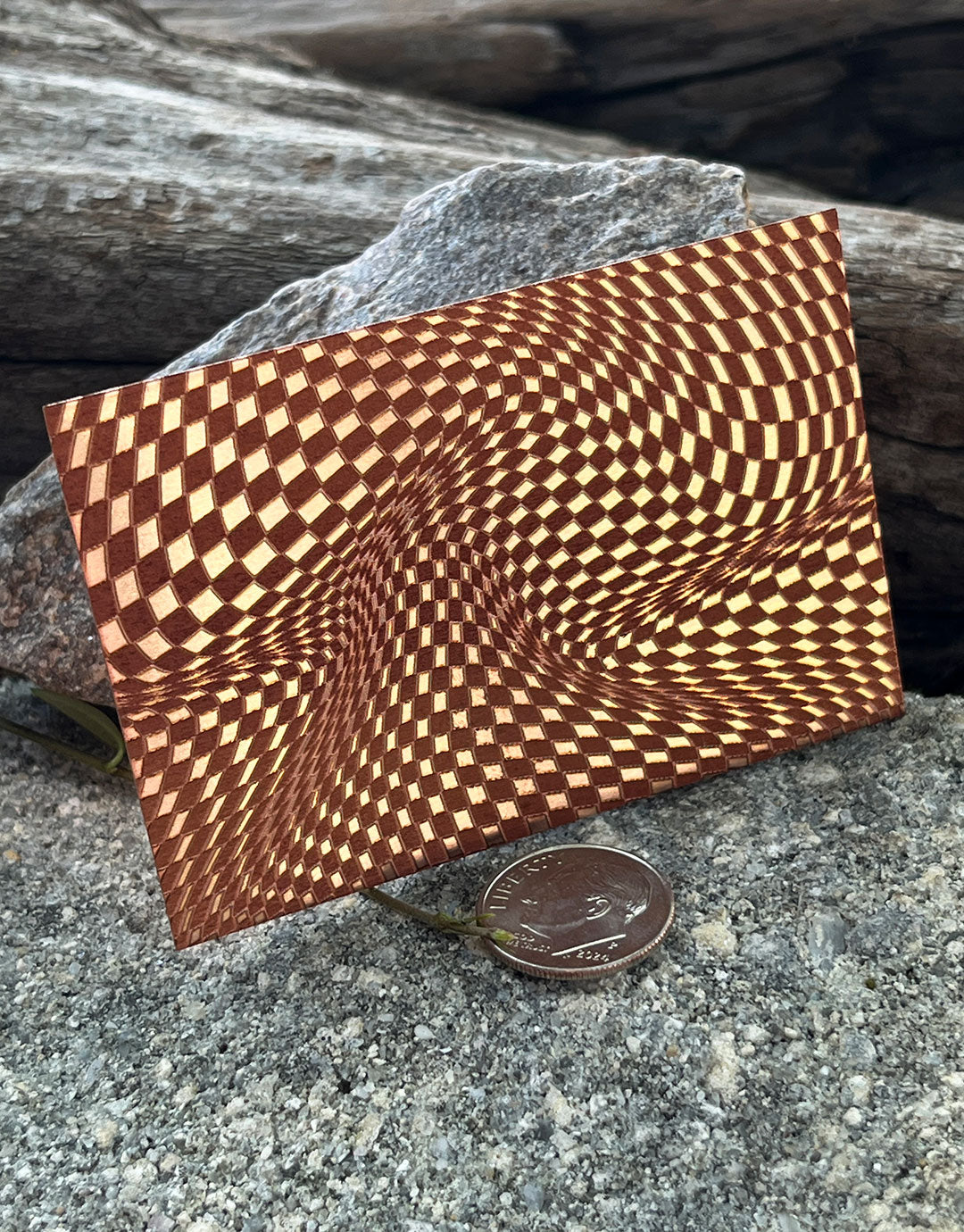 XLP0168 = Warped Checkerboard Laser Engraved Metal Sheet 3x2" = Textured Jewelry Blank = Copper, Brass & More