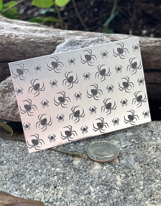 XLP0170 = Spiders Laser Engraved Metal Sheet 3x2" = Textured Jewelry Blank = Copper, Brass & More