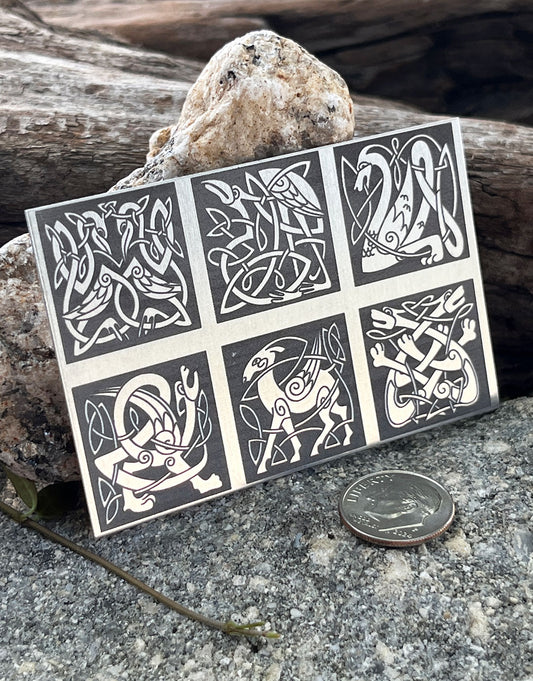 XLP0171 = Celtic Animals Laser Engraved Metal Sheet 3x2" = Textured Jewelry Blank = Copper, Brass & More