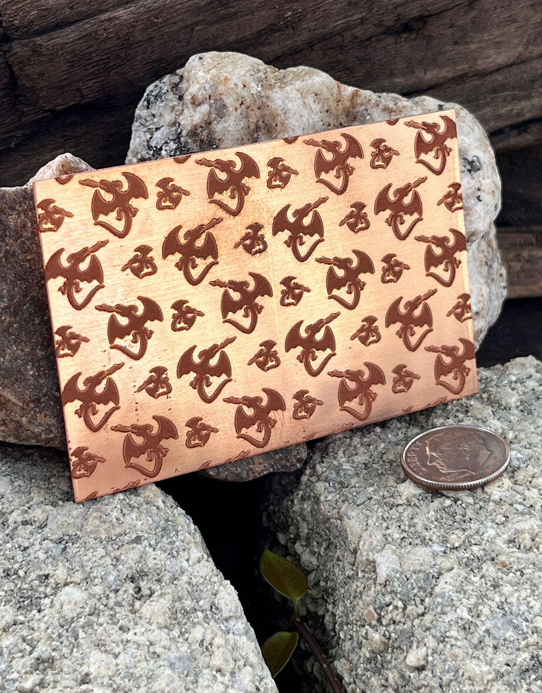 XLP0173 = Dragons Laser Engraved Metal Sheet 3x2" = Textured Jewelry Blank = Copper, Brass & More