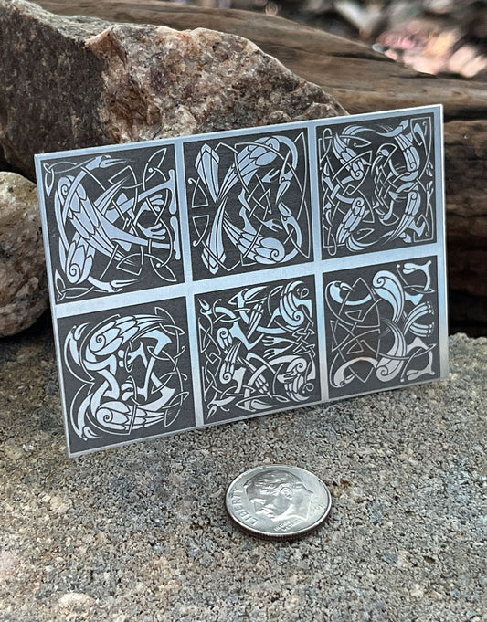 XLP0184 = Celtic Birds Laser Engraved Metal Sheet 3x2" = Textured Jewelry Blank = Copper, Brass & More