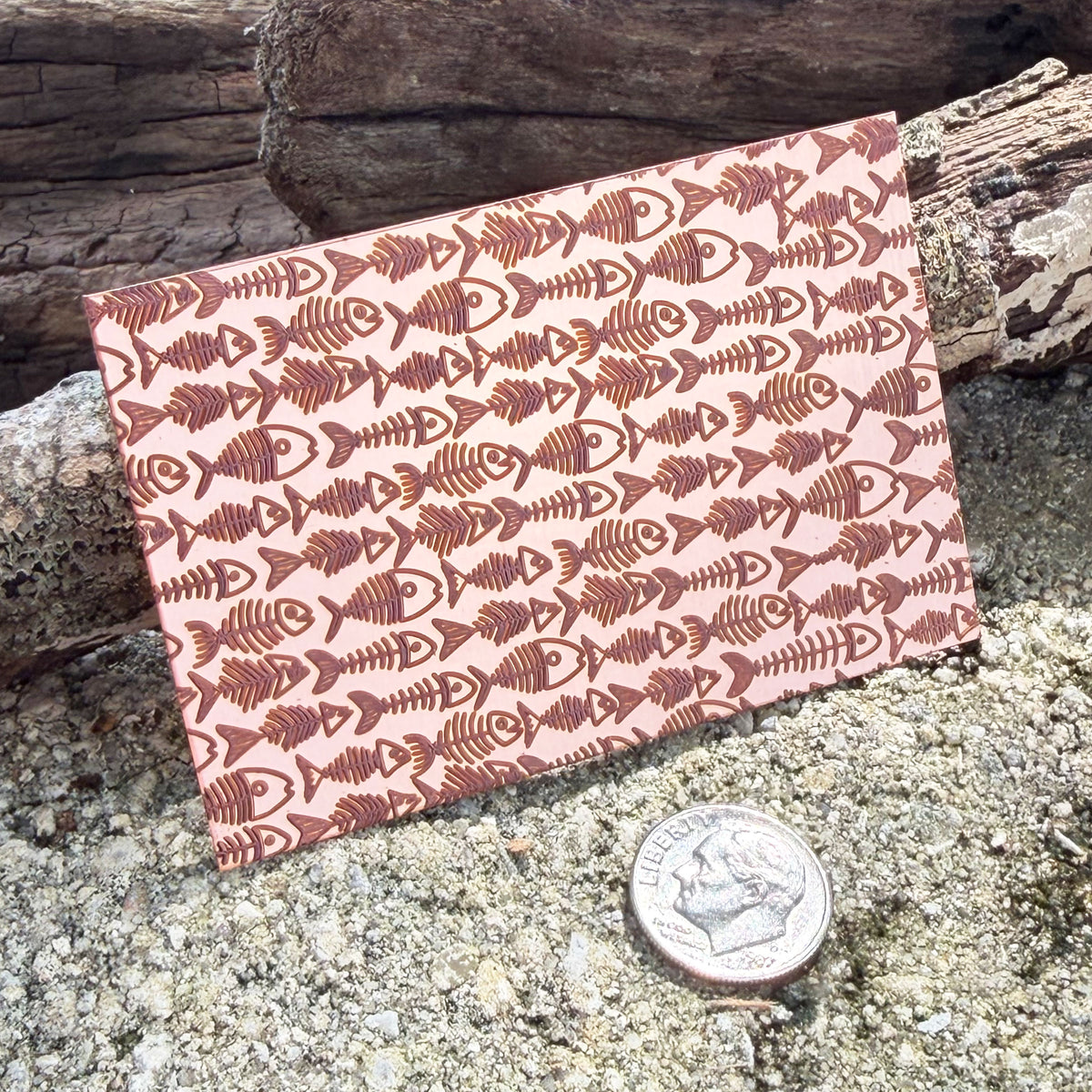 XLP0190 = Fish Bones Laser Engraved Metal Sheet 3x2" = Textured Jewelry Blank = Copper, Brass & More