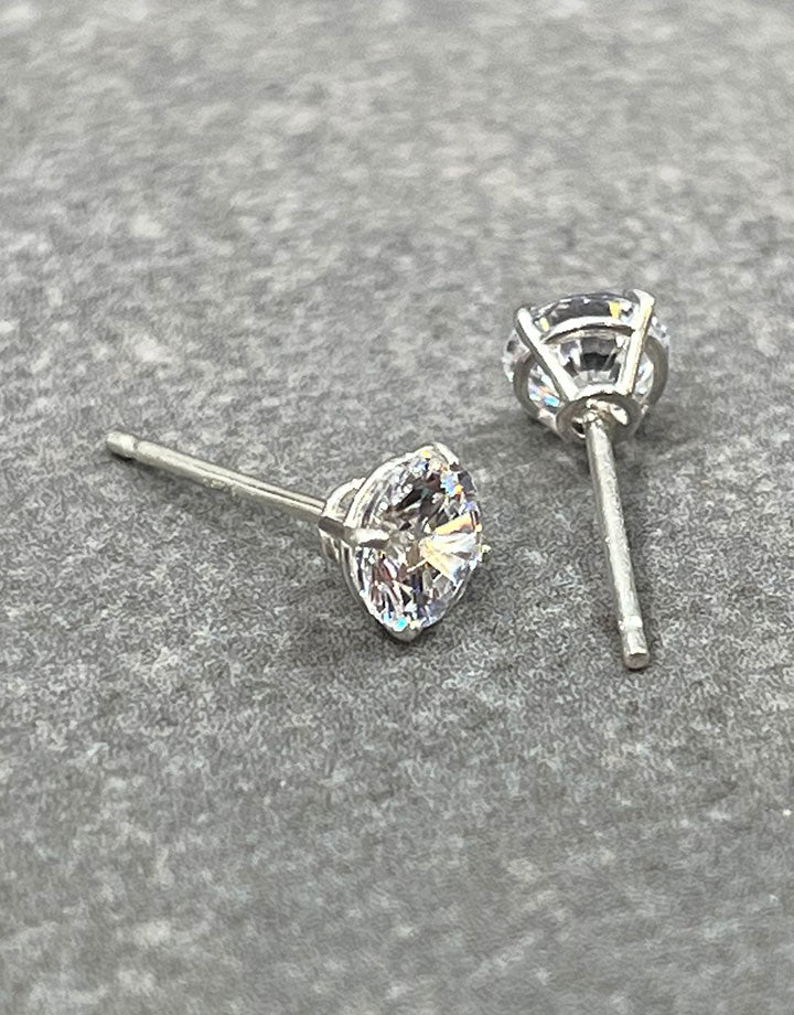 103S-5.0CZ = Sterling Cast Earring 4 Prong with 5mm CZs (Pair) Martini Glass Style
