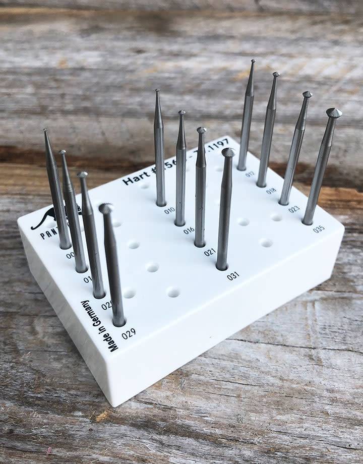 77.1197 = 90deg Hart Bur Set Tungsten/Vanadium (0.9 to 3.5mm) 12pcs