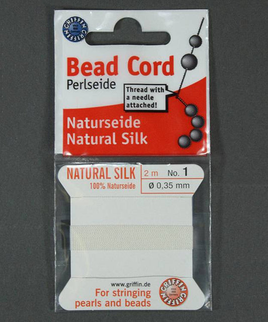 38.01201 = White Silk Beading Cord on Card with Needle