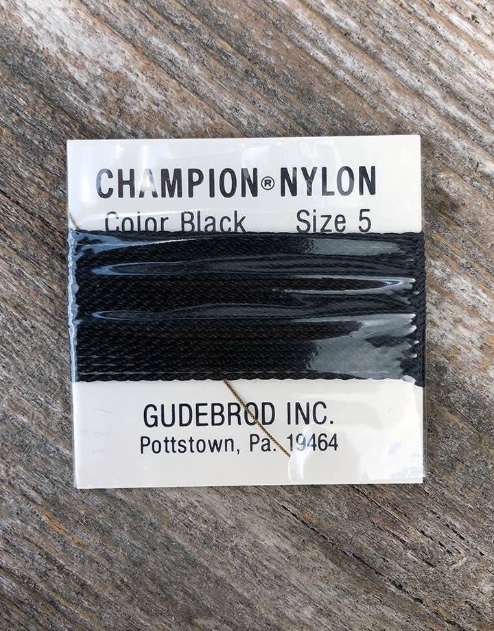 38.0705 = Black Nylon Beading Cord #5 on Card with Needle